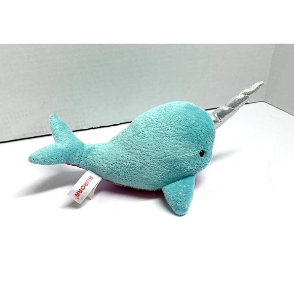Aurora Plush Stuffed Animal Toy Blue Narwhal SParkle Multicolor Bottom Plush 10 - Picture 1 of 6